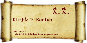 Kirják Karion névjegykártya